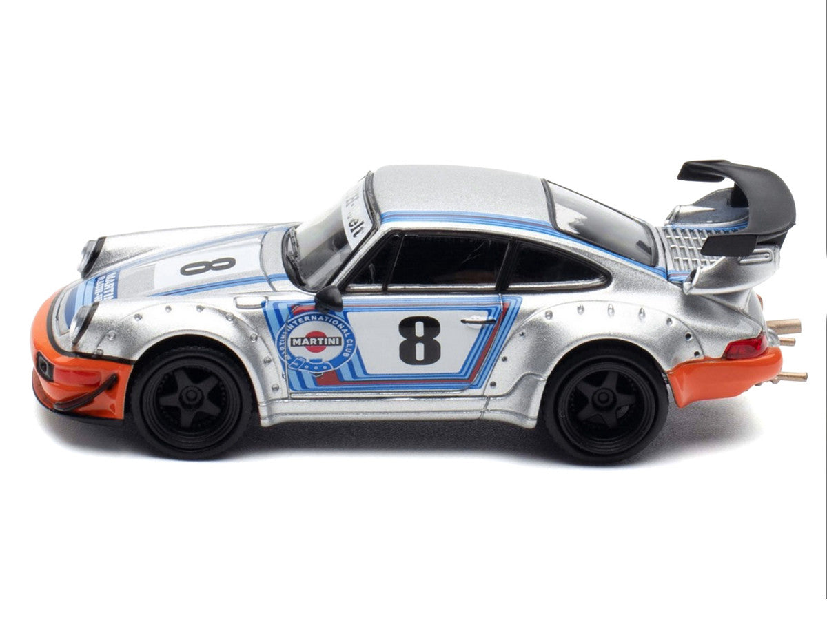 RWB 964 #8 "Ichiban Boshi - Martini Racing" Silver Metallic with Stripes 1/64 Diecast Model Car by Model Model by Model Model