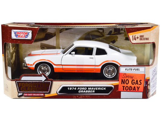 1974 Ford Maverick Grabber White with Orange Stripes "Forgotten Classics" Series 1/24 Diecast Model Car by Motormax by Motormax