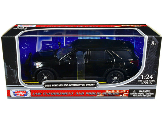 2022 Ford Police Interceptor Utility Unmarked Slick-Top Black 1/24 Diecast Model Car by Motormax by Motormax