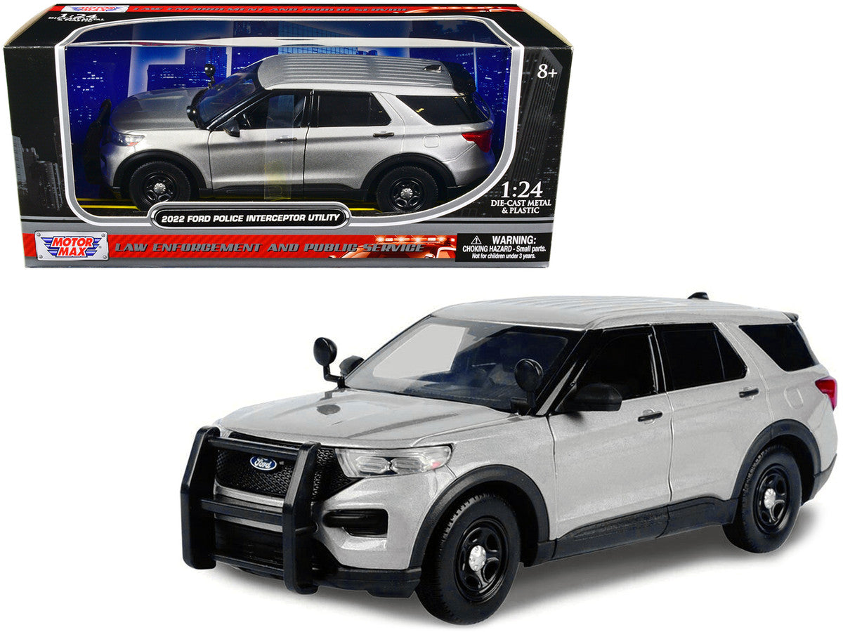 2022 Ford Police Interceptor Utility Unmarked Slick-Top Silver 1/24 Diecast Model Car by Motormax by Motormax