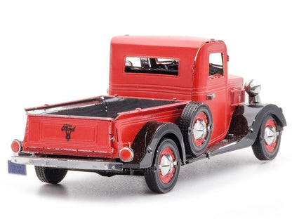 Model Kit 1937 Ford Pickup Truck Red and Black (Moderate Difficulty) Steel Model by Metal Earth by Metal Earth
