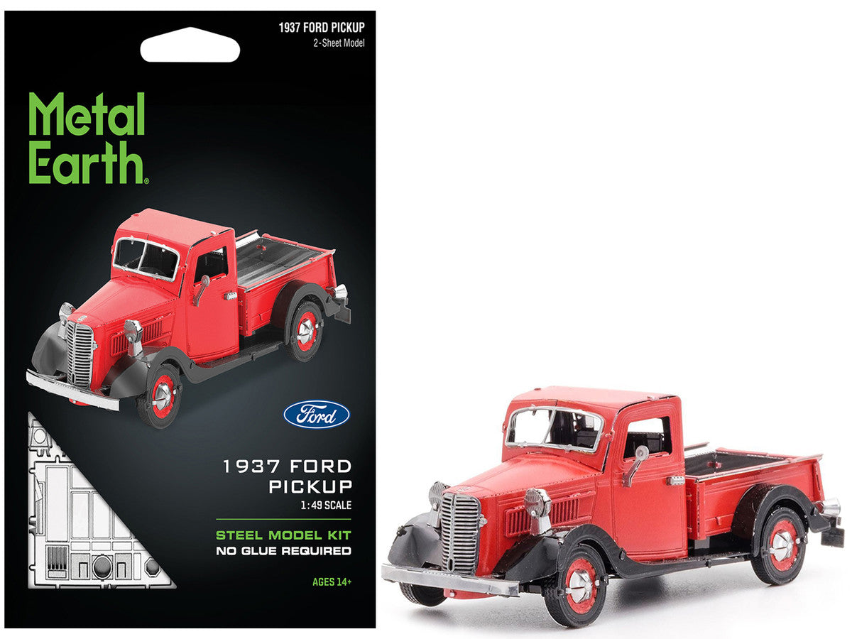 Model Kit 1937 Ford Pickup Truck Red and Black (Moderate Difficulty) Steel Model by Metal Earth by Metal Earth