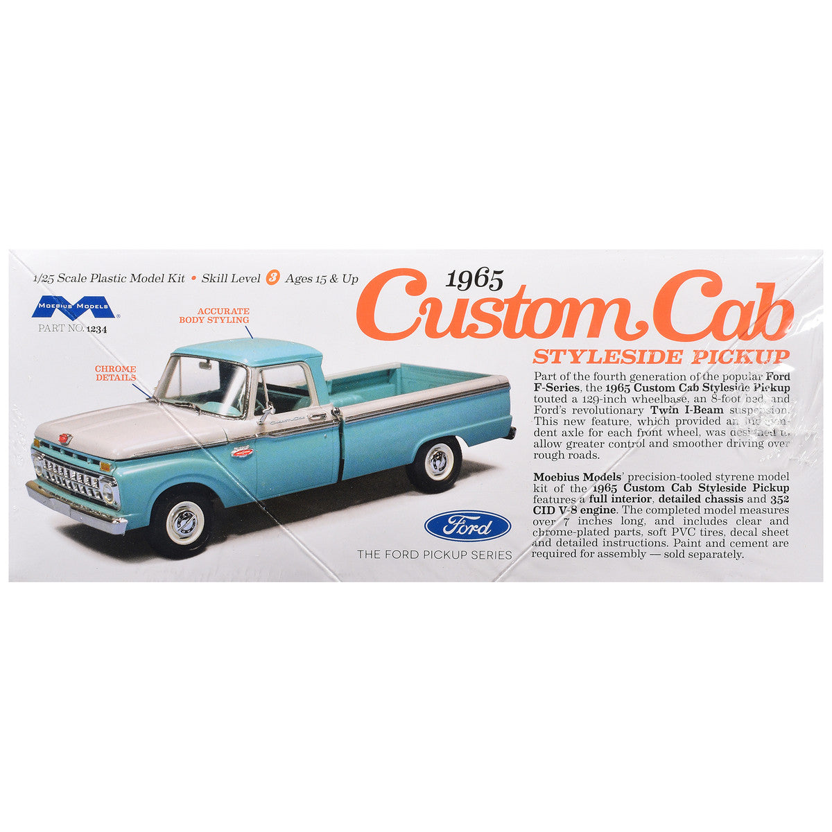 Skill 3 Model Kit 1965 Ford Custom Cab Styleside Pickup Truck 1/25 Scale Model by Moebius-1