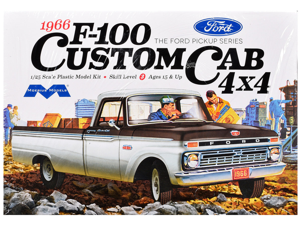 Skill 3 Model Kit 1966 Ford F-100 Custom Cab 4x4 Pickup Truck 1/25 Scale Model by Moebius-0