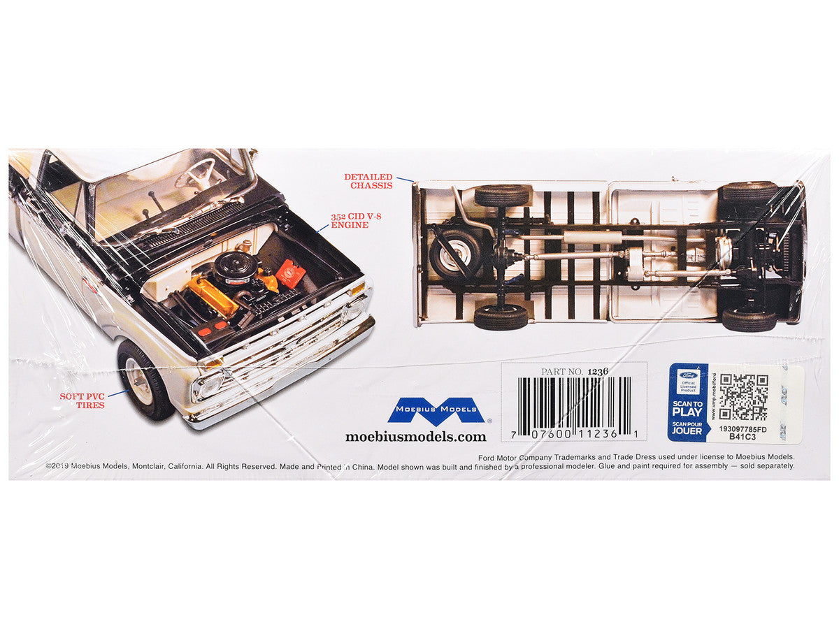 Skill 3 Model Kit 1966 Ford F-100 Custom Cab 4x4 Pickup Truck 1/25 Scale Model by Moebius-2