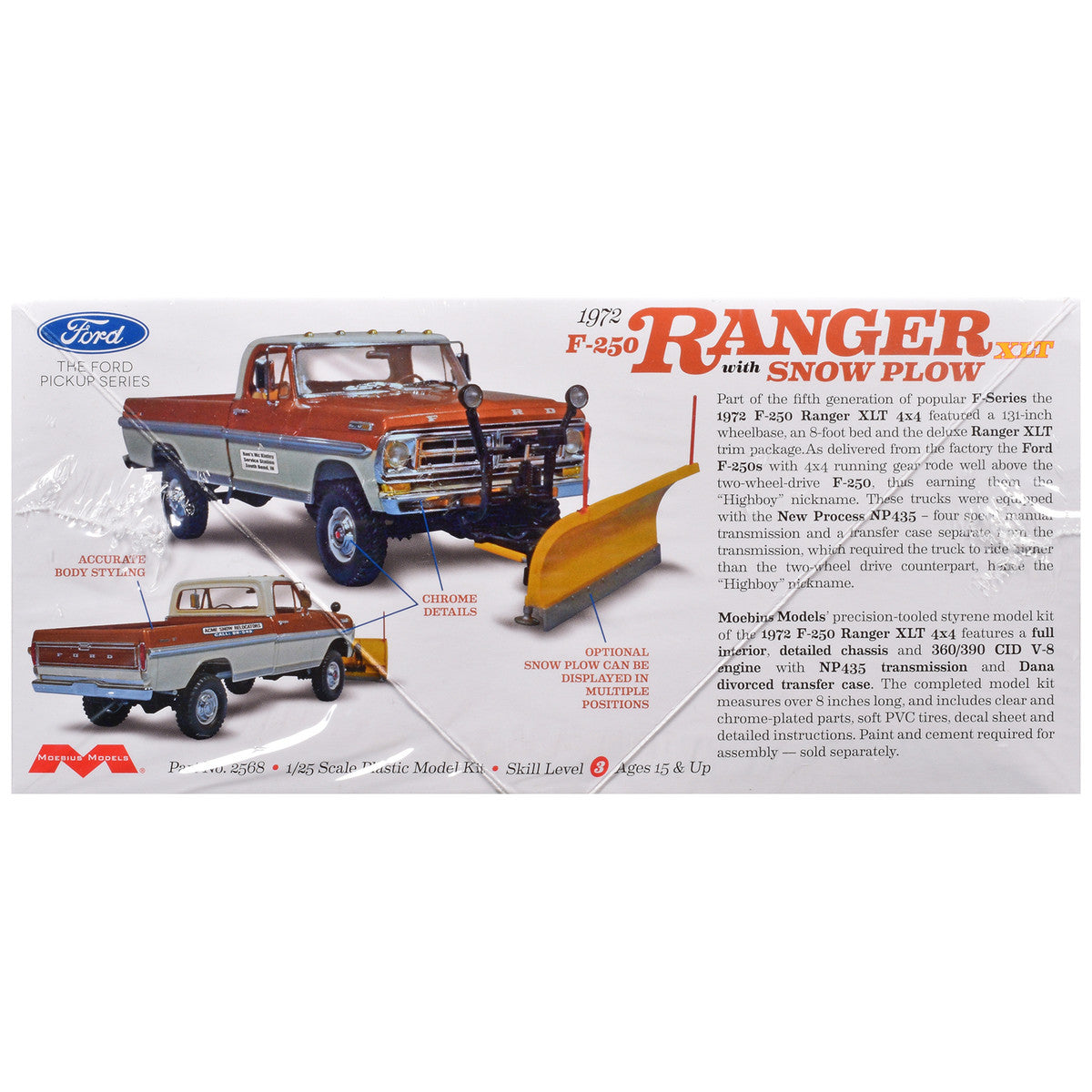 Skill 3 Model Kit 1972 Ford F-250 Ranger XLT Pickup Truck with Snow Plow 1/25 Scale Model by Moebius by Moebius