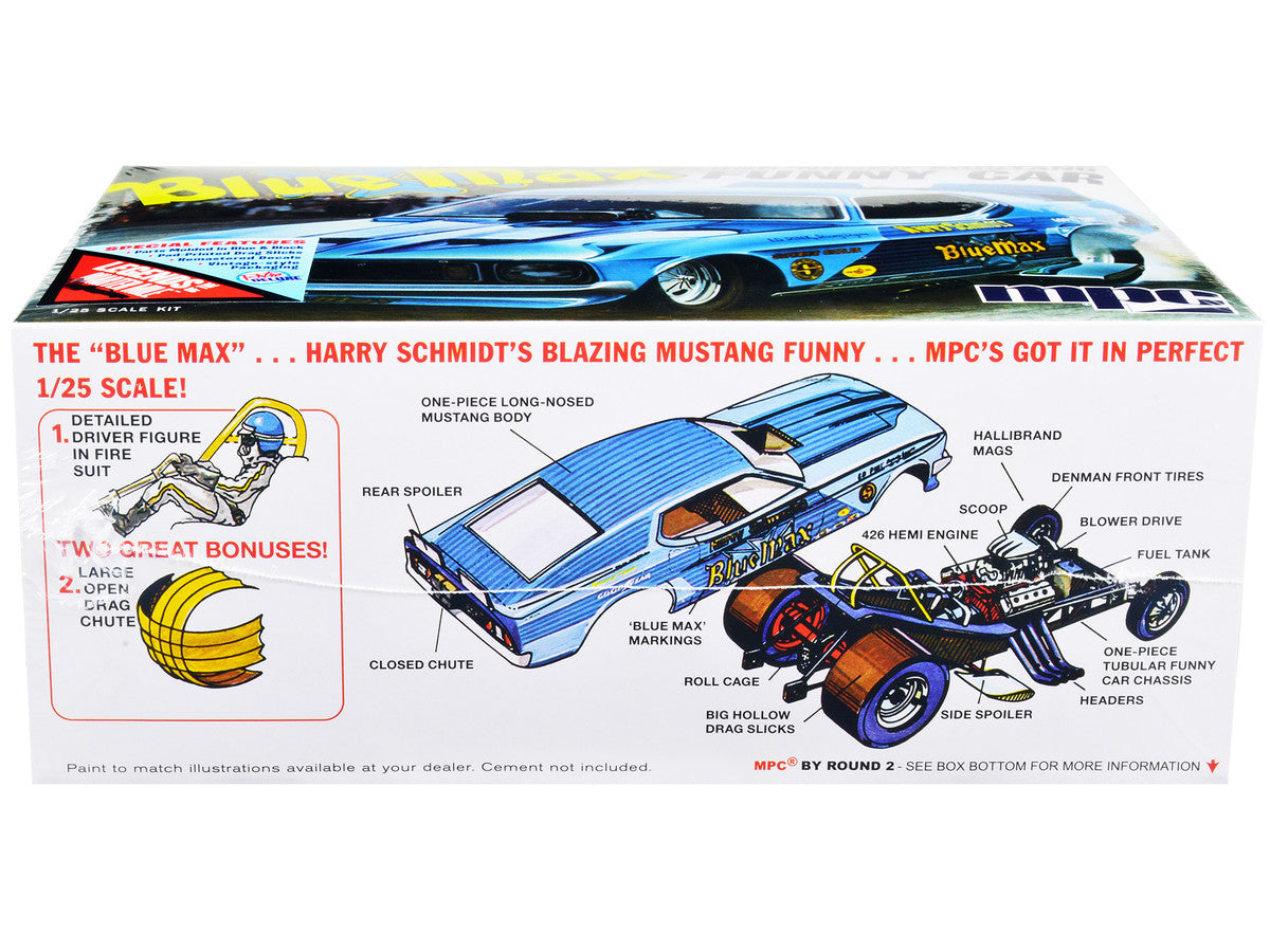 Skill 2 Model Kit "Blue Max" Long Nose Mustang Funny Car 1/25 Scale Model Car by MPC by MPC