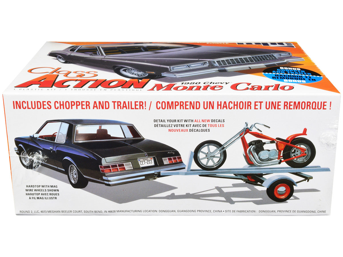 Skill 2 Model Kit 1980 Chevrolet Monte Carlo "Class Action" with Motorcycle and Trailer (Skill 2) 1/25 Scale Model Car by MPC by MPC