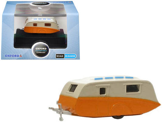 Caravan Trailer Cream and Orange 1/148 (N) Scale Diecast Model Car by Oxford Diecast by Oxford Diecast