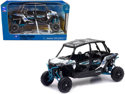 Polaris RZR XP 4 Turbo EPS Sport UTV Matt White Lightning with Graphics and Black Top 1/18 Diecast Model by New Ray by New Ray