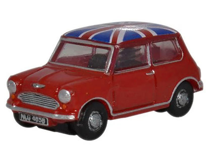 Austin Mini RHD (Right Hand Drive) Tartan Red with Union Jack Top 1/148 (N) Scale Diecast Model Car by Oxford Diecast by Oxford Diecast