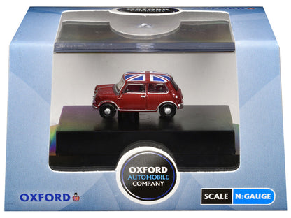 Austin Mini RHD (Right Hand Drive) Tartan Red with Union Jack Top 1/148 (N) Scale Diecast Model Car by Oxford Diecast by Oxford Diecast