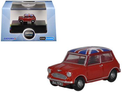 Austin Mini RHD (Right Hand Drive) Tartan Red with Union Jack Top 1/148 (N) Scale Diecast Model Car by Oxford Diecast by Oxford Diecast