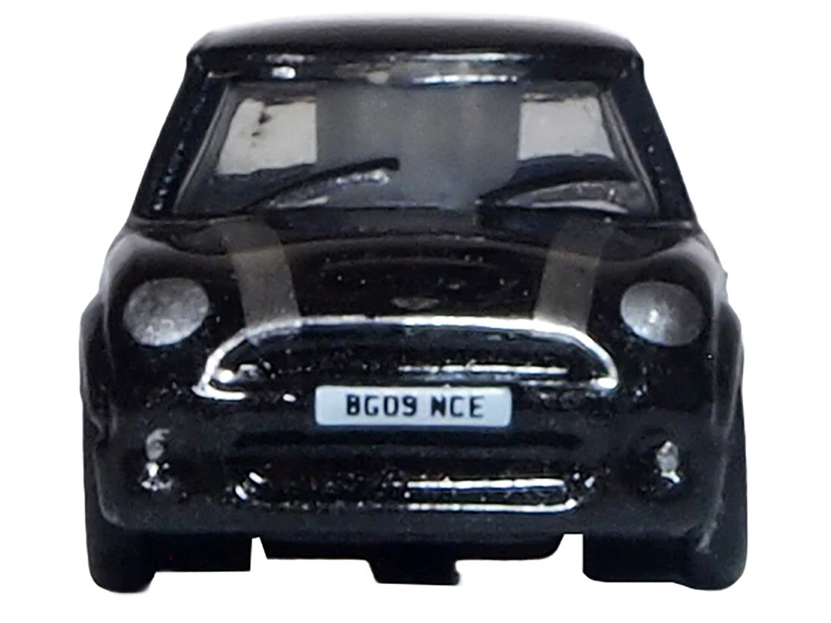 Mini Cooper S RHD (Right Hand Drive) Midnight Black with Silver Stripes 1/148 (N) Scale Diecast Model Car by Oxford Diecast by Oxford Diecast
