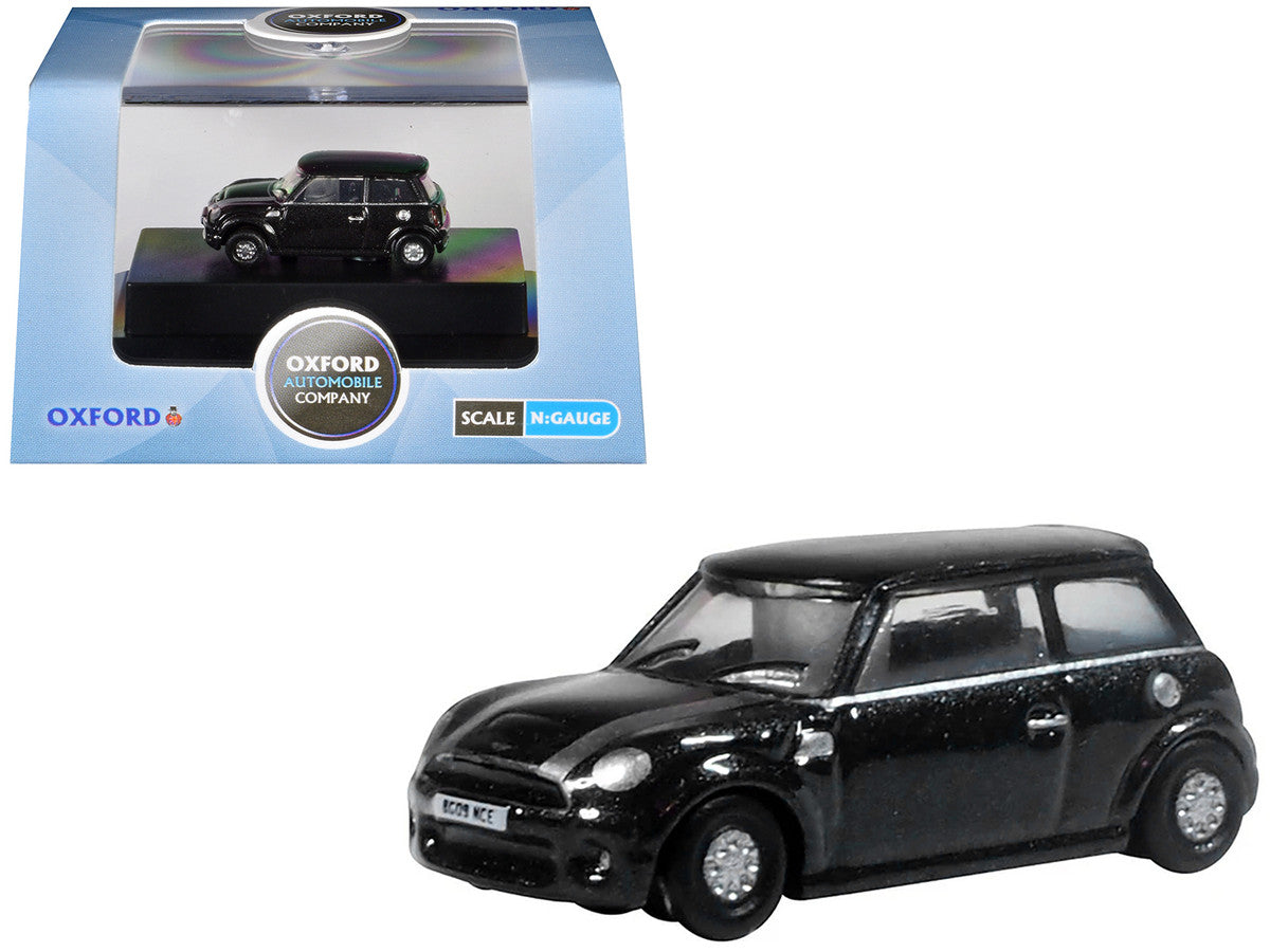 Mini Cooper S RHD (Right Hand Drive) Midnight Black with Silver Stripes 1/148 (N) Scale Diecast Model Car by Oxford Diecast by Oxford Diecast