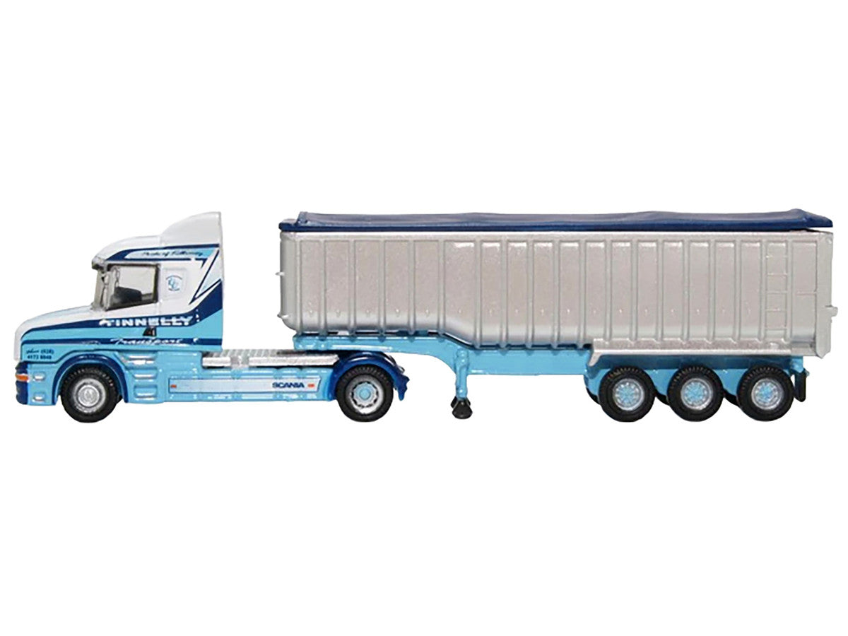 Scania T-Cab Truck RHD (Right Hand Drive) with Covered Dump Trailer "Tinnelly" White with Blue Graphics 1/148 (N) Scale Diecast Model Car by Oxford Diecast by Oxford Diecast