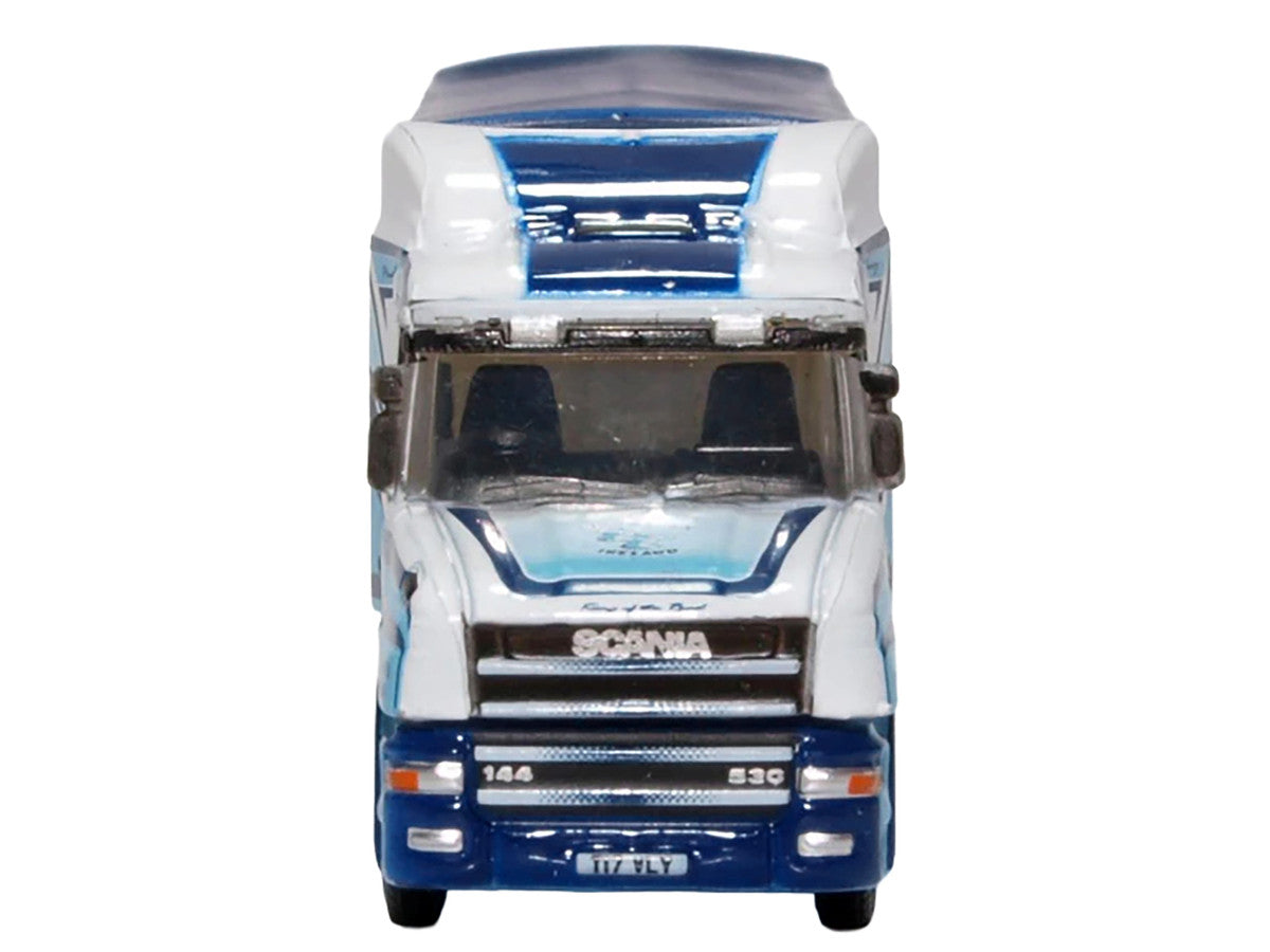 Scania T-Cab Truck RHD (Right Hand Drive) with Covered Dump Trailer "Tinnelly" White with Blue Graphics 1/148 (N) Scale Diecast Model Car by Oxford Diecast by Oxford Diecast