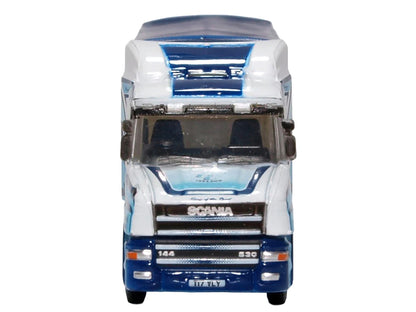 Scania T-Cab Truck RHD (Right Hand Drive) with Covered Dump Trailer "Tinnelly" White with Blue Graphics 1/148 (N) Scale Diecast Model Car by Oxford Diecast by Oxford Diecast