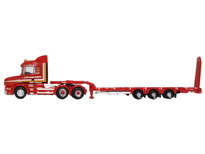 Scania T-Cab Truck RHD (Right Hand Drive) with Lowboy Trailer "Sandy Kydd" Red with Stripes 1/148 (N) Scale Diecast Model Car by Oxford Diecast by Oxford Diecast
