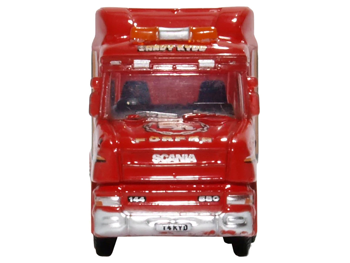 Scania T-Cab Truck RHD (Right Hand Drive) with Lowboy Trailer "Sandy Kydd" Red with Stripes 1/148 (N) Scale Diecast Model Car by Oxford Diecast by Oxford Diecast