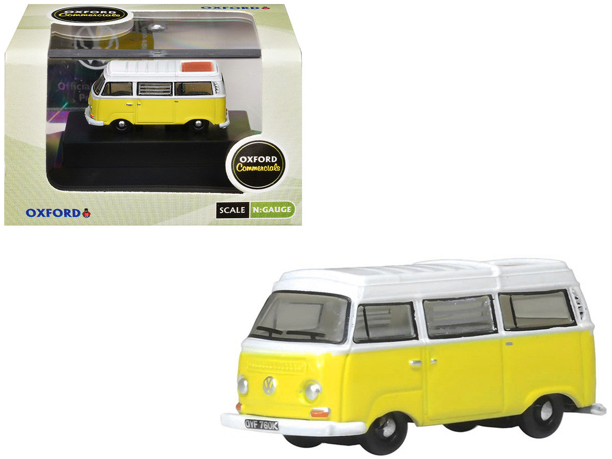Volkswagen T2 Bay Window Camper Van Saturn Yellow and White 1/148 (N) Scale Diecast Model Car by Oxford Diecast by Oxford Diecast