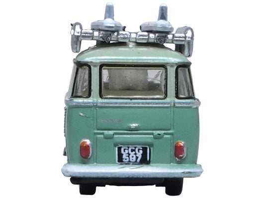 Volkswagen T1 Samba Bus RHD (Right Hand Drive) Green Two-Tone with Surfboards on Roof Rack 1/148 (N) Scale Diecast Model Car by Oxford Diecast by Oxford Diecast