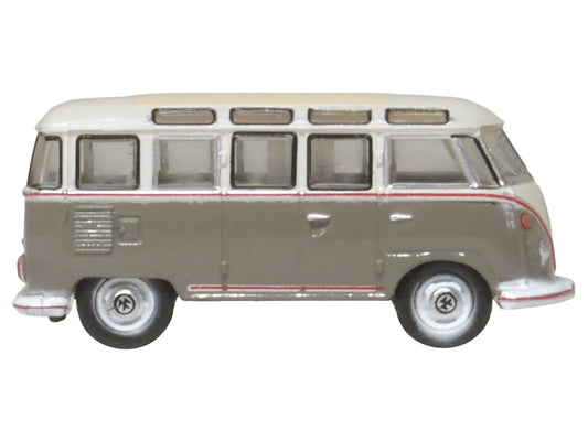 Volkswagen T1 Samba Bus Mouse Grey and Pearl White with Red Stripes 1/148 (N) Scale Diecast Model Car by Oxford Diecast by Oxford Diecast