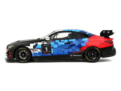 2024 BMW M4 GT4 #1 "M Motorsport Livery" Black and White with Red and Blue Graphics Limited Edition to 999 pieces Worldwide 1/18 Model Car by Otto Mobile by Otto Mobile