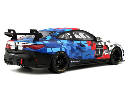 2024 BMW M4 GT4 #1 "M Motorsport Livery" Black and White with Red and Blue Graphics Limited Edition to 999 pieces Worldwide 1/18 Model Car by Otto Mobile by Otto Mobile