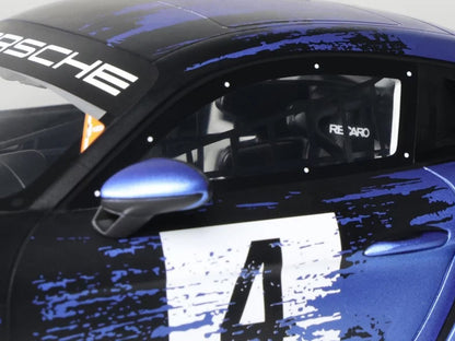2021 Porsche Cayman 718 GT4 RS Clubsport #4 Black with Blue Graphics Limited Edition to 999 pieces Worldwide 1/18 Model Car by Otto Mobile by Otto Mobile