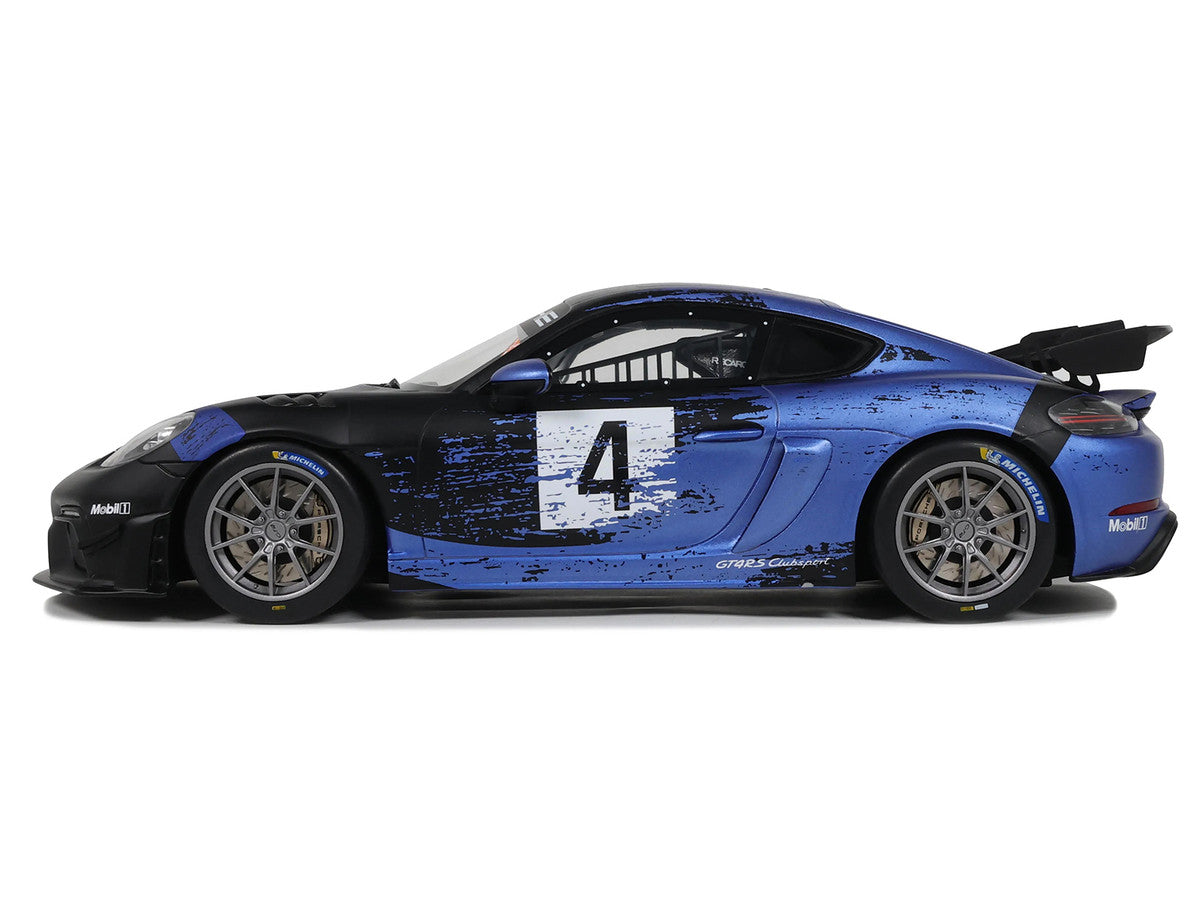 2021 Porsche Cayman 718 GT4 RS Clubsport #4 Black with Blue Graphics Limited Edition to 999 pieces Worldwide 1/18 Model Car by Otto Mobile by Otto Mobile