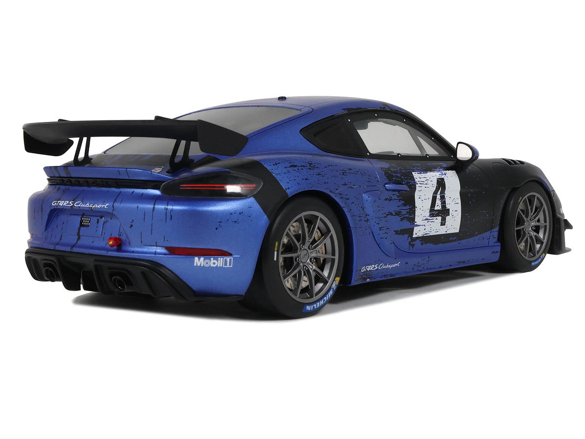 2021 Porsche Cayman 718 GT4 RS Clubsport #4 Black with Blue Graphics Limited Edition to 999 pieces Worldwide 1/18 Model Car by Otto Mobile by Otto Mobile