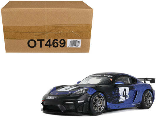 2021 Porsche Cayman 718 GT4 RS Clubsport #4 Black with Blue Graphics Limited Edition to 999 pieces Worldwide 1/18 Model Car by Otto Mobile by Otto Mobile