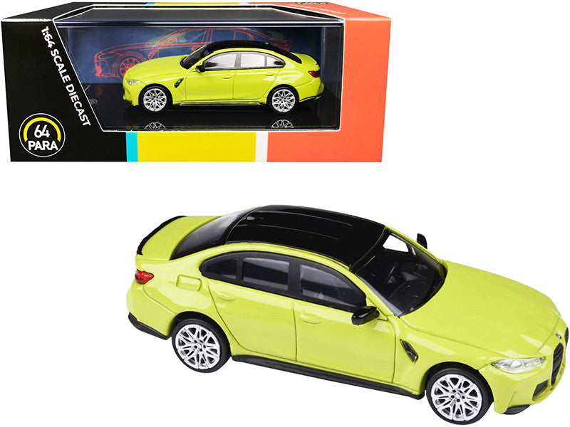 BMW M3 (G80) Sao Paulo Yellow with Black Top 1/64 Diecast Model Car by Paragon by Paragon