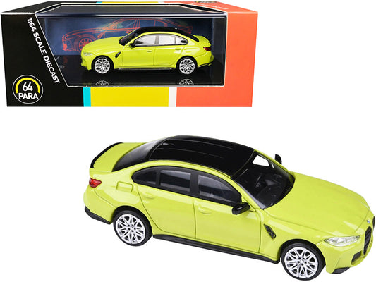 BMW M3 (G80) Sao Paulo Yellow with Black Top 1/64 Diecast Model Car by Paragon by Paragon