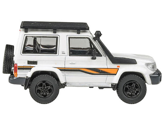 2023 Toyota Land Cruiser 71 White "70th Anniversary" with Stripes and Roofrack 1/64 Diecast Model Car by Paragon Models by Paragon