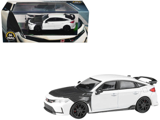 2025 Honda Civic Type R FL5 White with Carbon Hood and Accents 1/64 Diecast Model Car by Paragon Models by Paragon