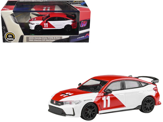 2025 Honda Civic Type R FL5 #11 "1965 Mexico GP Heritage" Red and White 1/64 Diecast Model Car by Paragon Models by Paragon