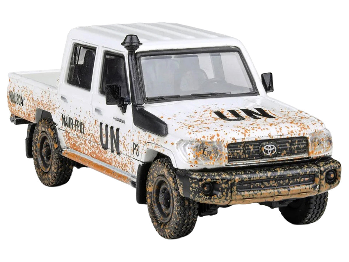 2014 Toyota Land Cruiser LC 79 Pickup Truck "UN MINUSCA" White (Dirty Version) 1/64 Diecast Model Car by Paragon Models