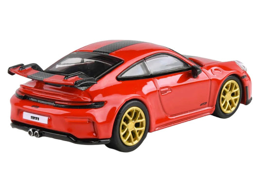 2025 Porsche 911 GT3 (992.2) Guards Red with Carbon Stripe and Gold Wheels 1/64 Diecast Model Car by Paragon Models by Paragon