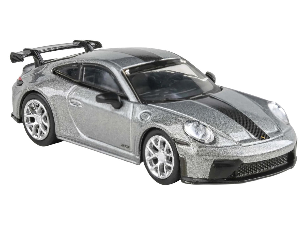 2025 Porsche 911 GT3 (992.2) GT Silver Metallic with Carbon Stripe 1/64 Diecast Model Car by Paragon Models by Paragon