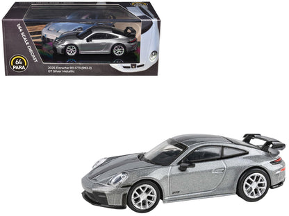 2025 Porsche 911 GT3 (992.2) GT Silver Metallic with Carbon Stripe 1/64 Diecast Model Car by Paragon Models by Paragon