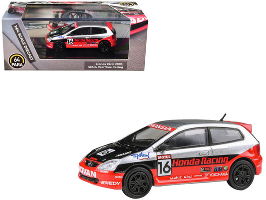 2005 Honda Civic #16 "SEMA RealTime Racing" Silver Metallic and Red with Black Graphics 1/64 Diecast Model Car by Paragon Models by Paragon