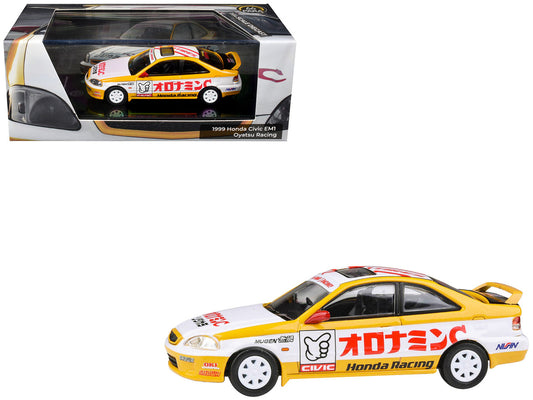 1999 Honda Civic EM1 RHD (Right Hand Drive) "Oyatsu Racing" White and Yellow with Graphics 1/64 Diecast Model Car by Paragon Models by Paragon
