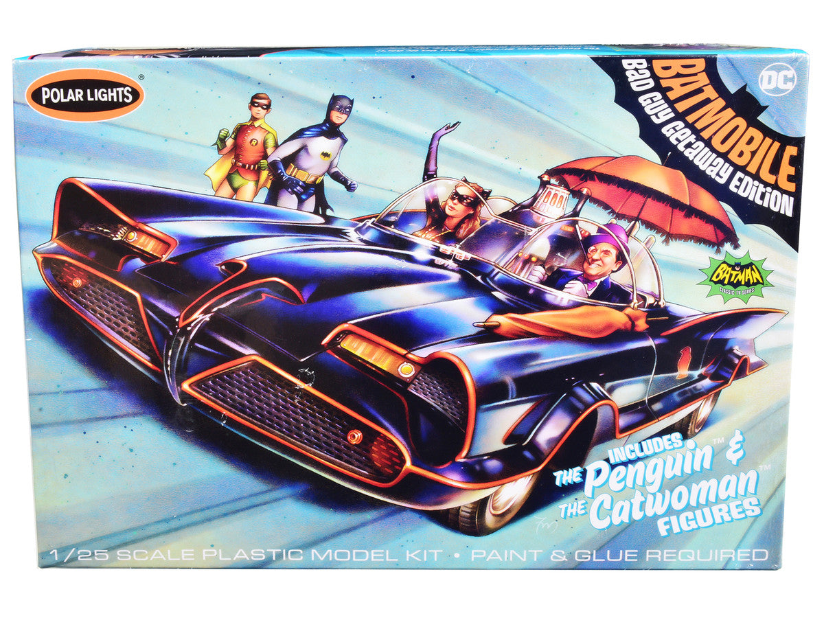 Skill 2 Model Kit 1966 Batmobile "Bad Guy Getaway Edition" with Penguin and Catwoman Figures "Batman" (1966-1968) TV Series 1/25 Scale Model by Polar Lights by Polar Lights
