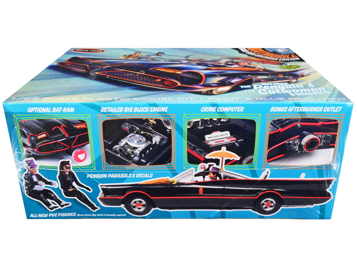 Skill 2 Model Kit 1966 Batmobile "Bad Guy Getaway Edition" with Penguin and Catwoman Figures "Batman" (1966-1968) TV Series 1/25 Scale Model by Polar Lights by Polar Lights