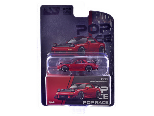 Mazda RX-7 Widebody RHD (Right Hand Drive) Red Metallic with Carbon Hood "Enigma Exclusive Edition" 1/64 Diecast Model Car by Pop Race by Pop Race