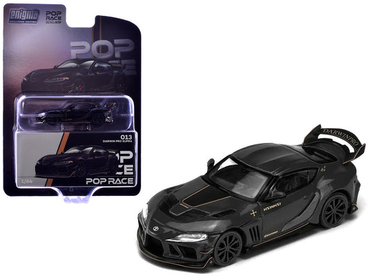 Toyota Supra DarwinPro Black with Gold Accents "Enigma Exclusive Edition" 1/64 Diecast Model Car by Pop Race by Pop Race
