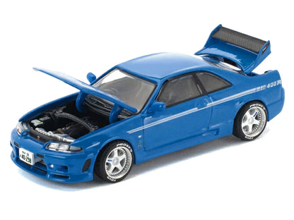 GT-R R33 400R RHD (Right Hand Drive) Champion Blue with White Stripes "Enigma Exclusive Edition" 1/64 Die Cast Model Car by Pop Race-1