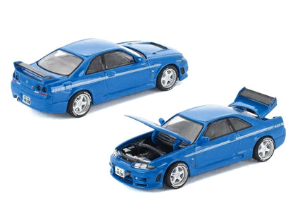 GT-R R33 400R RHD (Right Hand Drive) Champion Blue with White Stripes "Enigma Exclusive Edition" 1/64 Die Cast Model Car by Pop Race-3